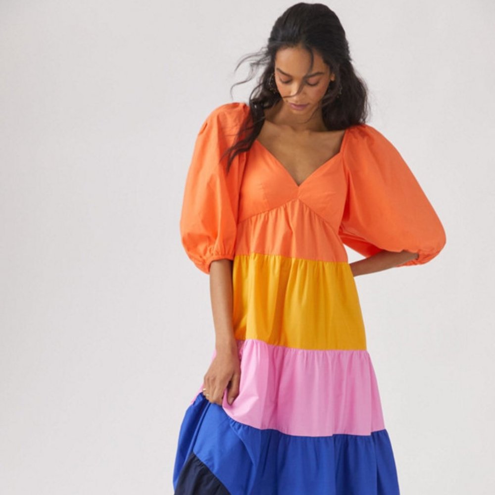 Farm Rio Tiered Colorblocked Maxi Dress Anthropologie